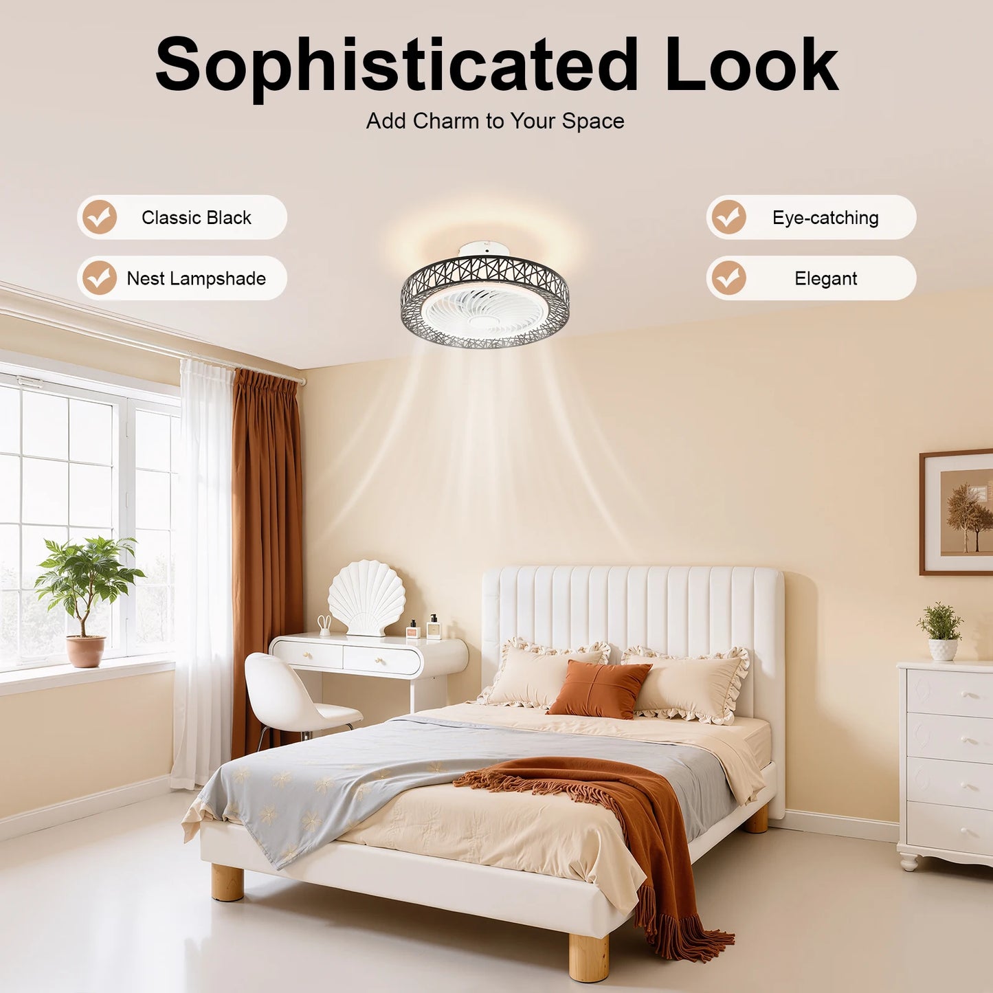 Bymaocar 6 Speed Ceiling Fan Light With Remote Control LED