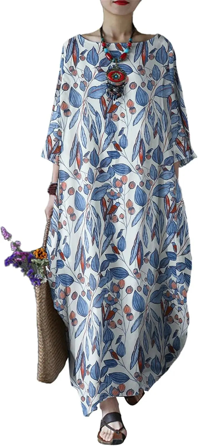 Cotton Caftan Maxi Dress Loose Fit For Autumn Casual