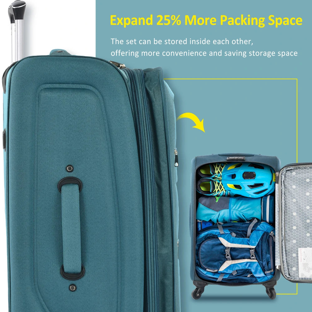 Expandable Softside Luggage Three Piece Set With Spinner Wheels TSA Lock