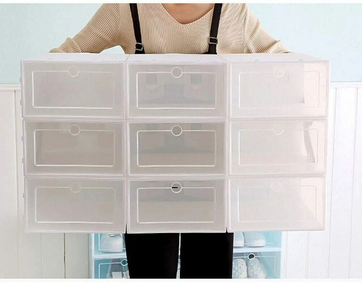 Foldable Flip Shoe Boxes Set 20 Or 24 Pack Clear Plastic Organizer