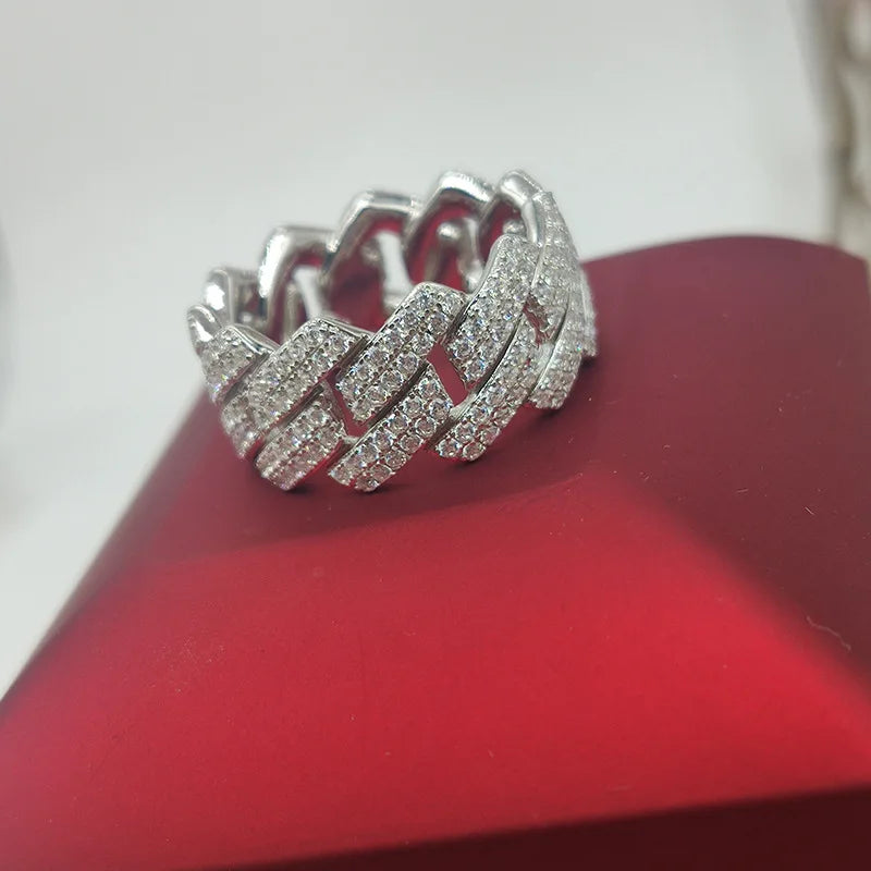 LYEE CYEE S925 Sterling Silver Moissanite Hip Hop Cuban Ring Unisex Jewelry