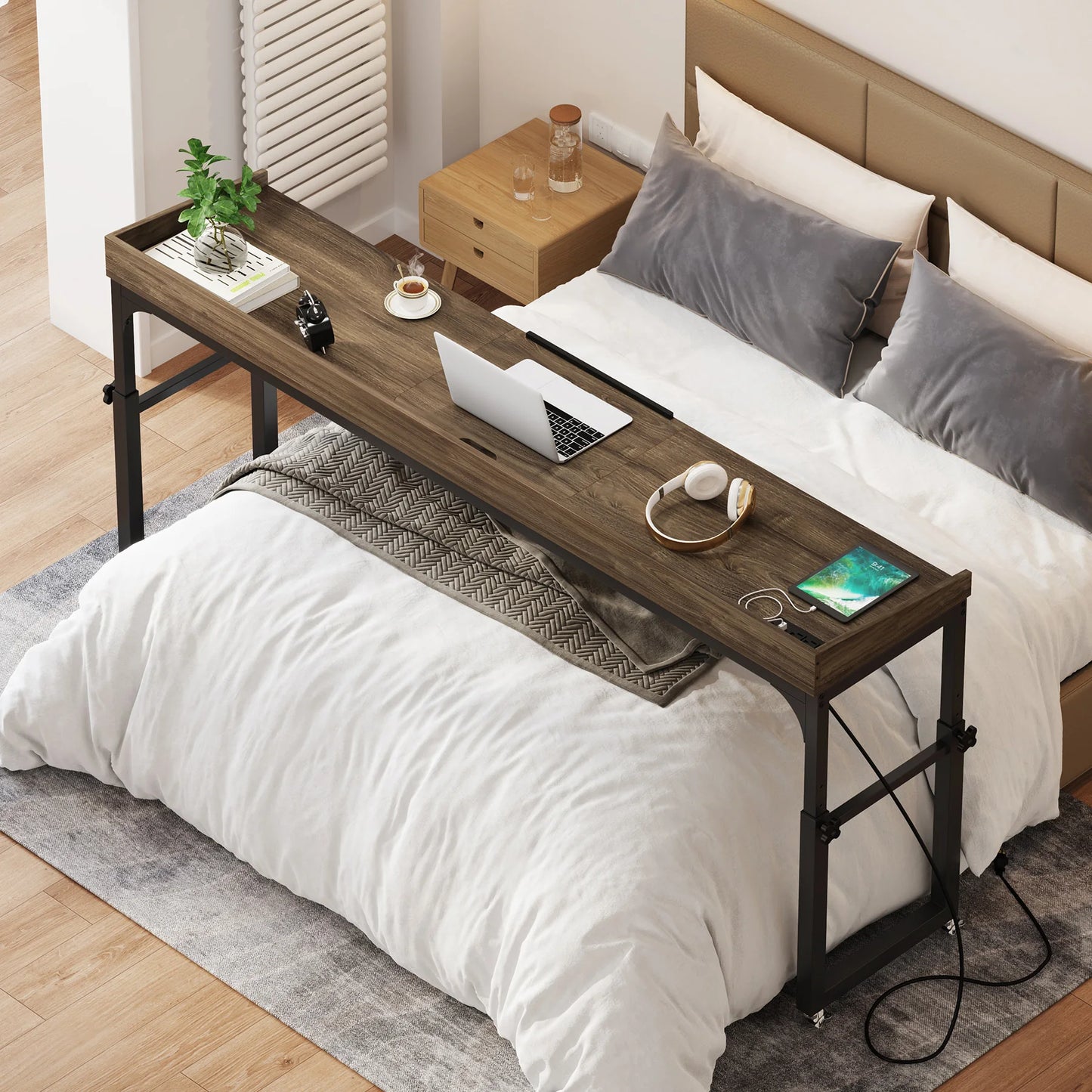 Tribesigns Overbed Table With Wheels Adjustable Tilt Desk