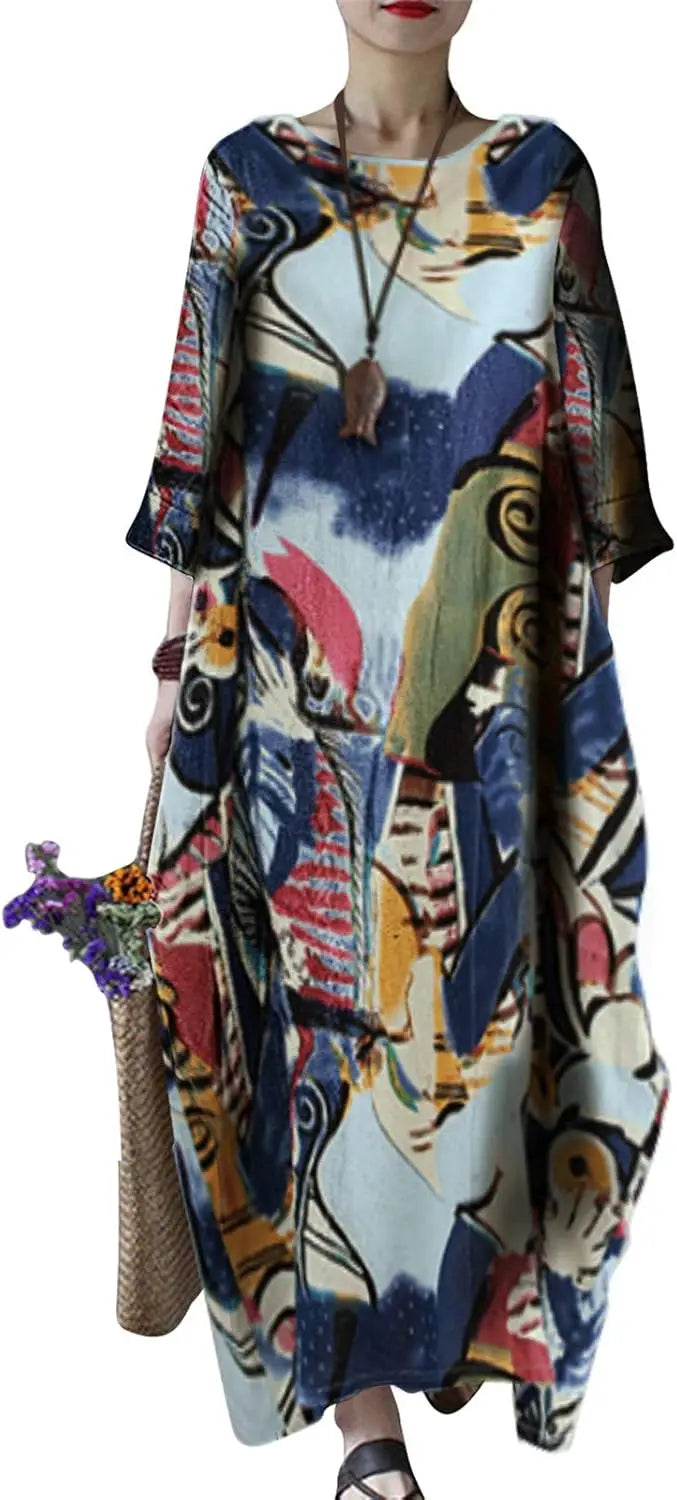 Cotton Caftan Maxi Dress Loose Fit For Autumn Casual