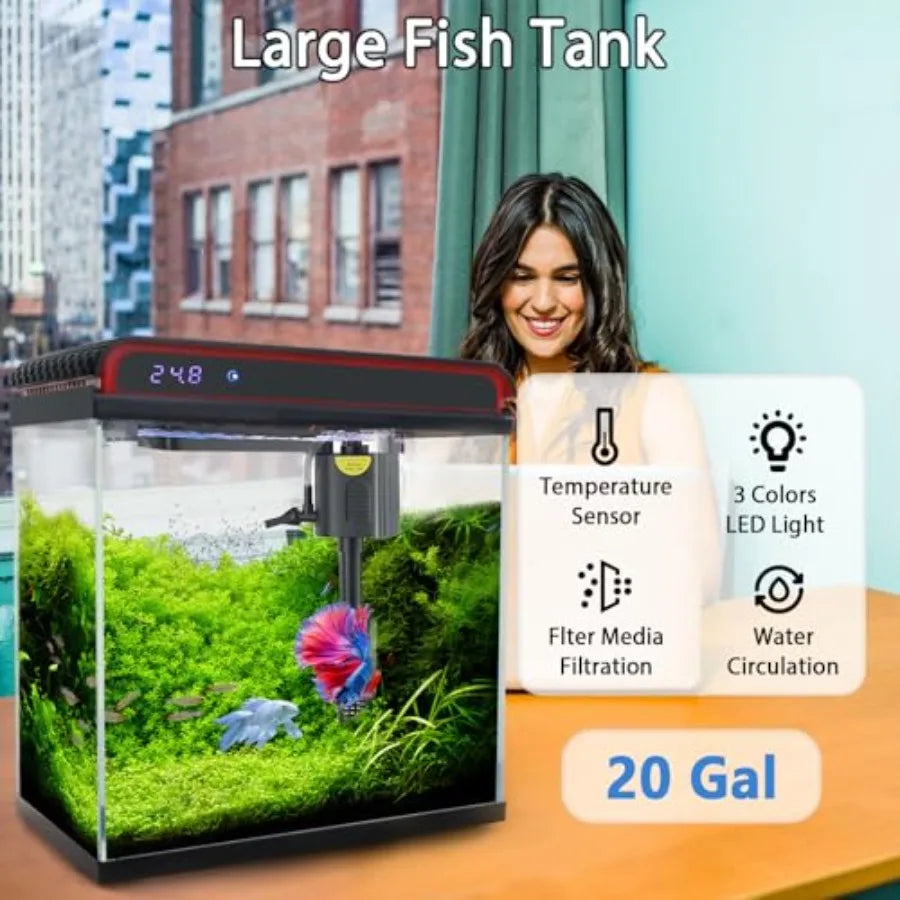 Glass Aquarium Kit With Self Cleaning LED And Temperature Detection