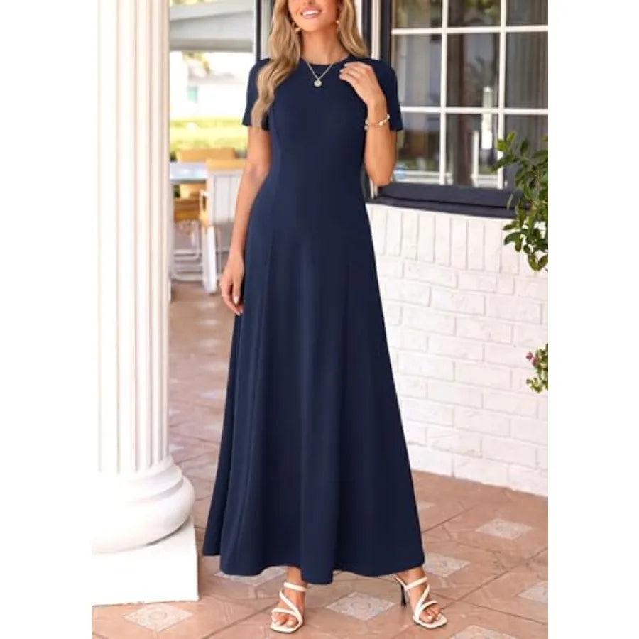 Kirundo Pleated Maxi Dress Short Sleeve Wedding Guest A Line With Pockets