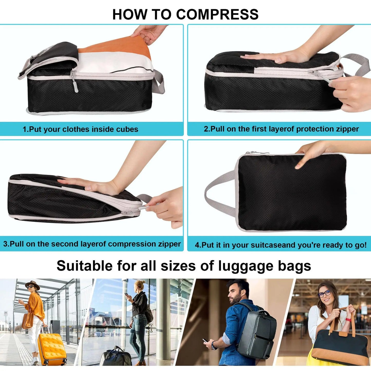 6 Piece Compression Packing Cubes For Luggage Organization And Travel