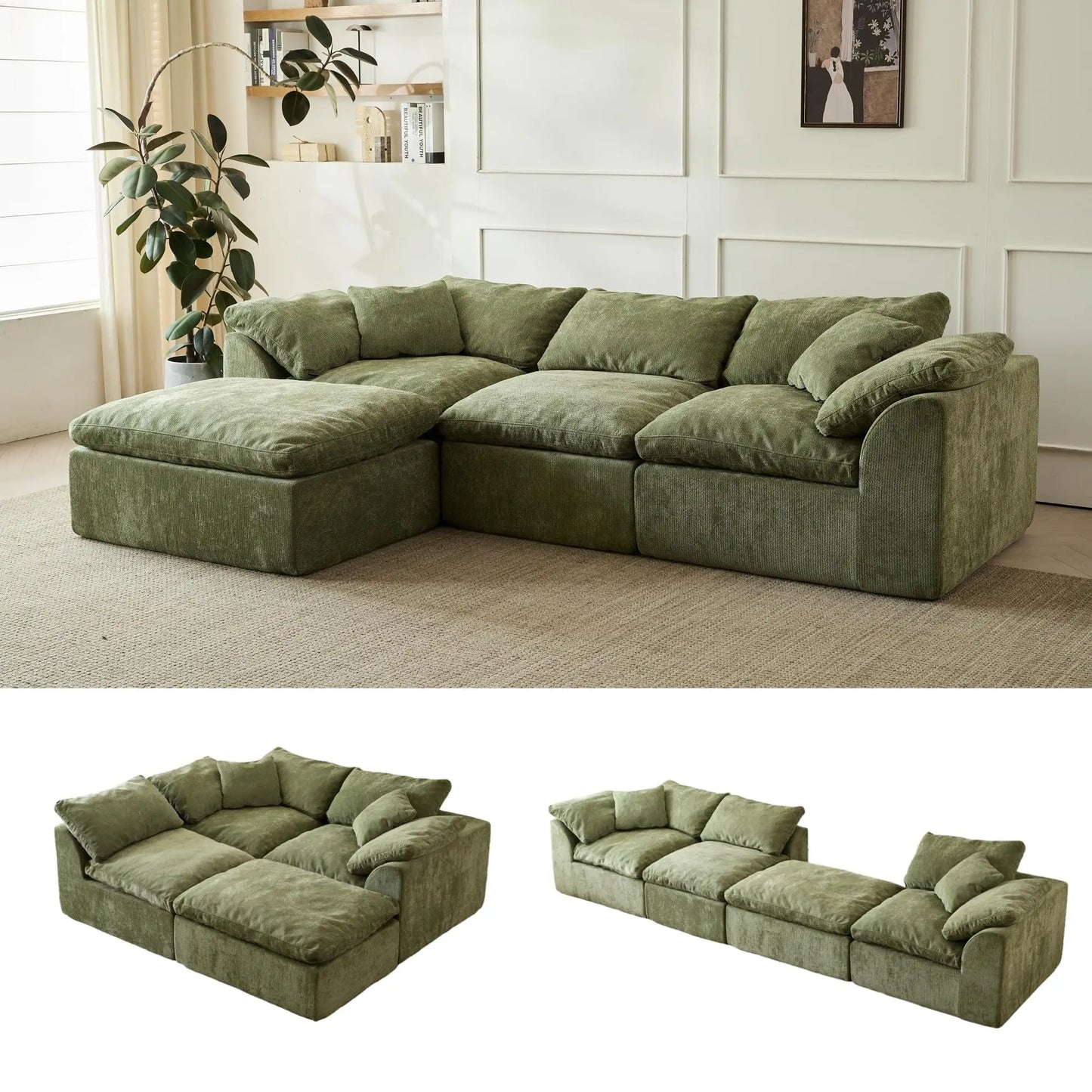 Yeflixvrau Modern Cloud L Shaped Sofa Modular Sectional With Ottoman