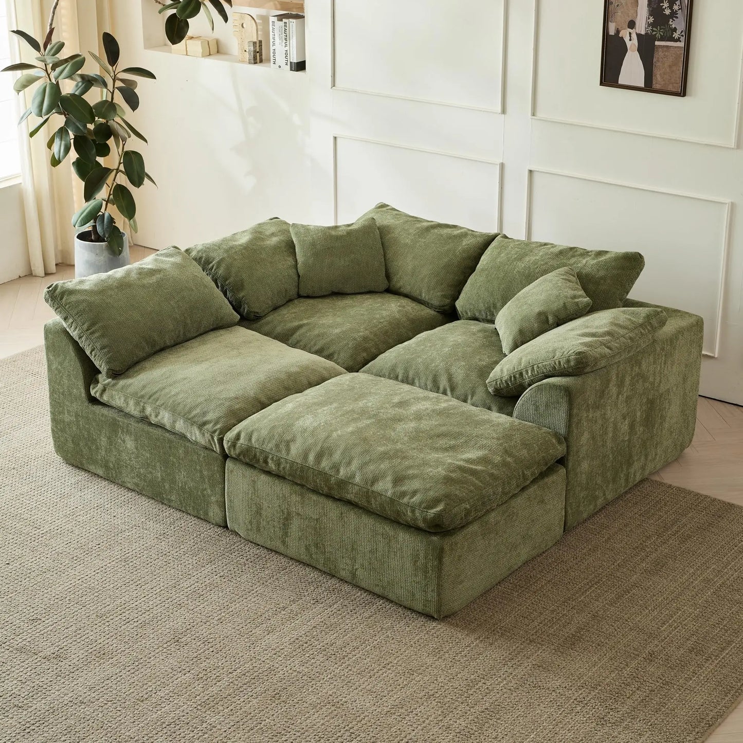 Yeflixvrau Modern Cloud L Shaped Sofa Modular Sectional With Ottoman