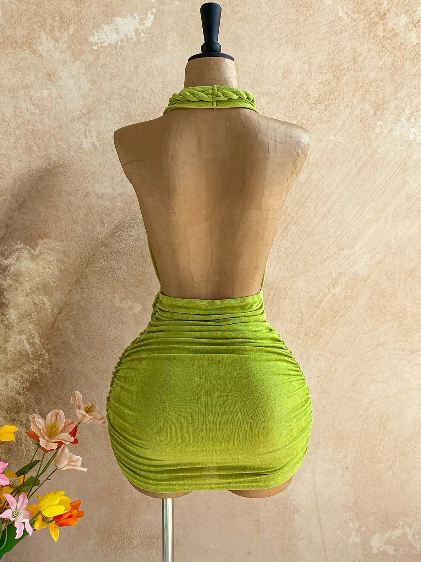 Womens Backless Halter Mini Dress Polyester For Beach Vacation