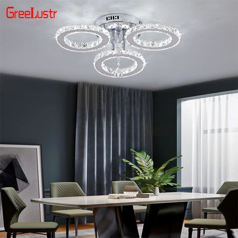 GreeLustr Modern Pendant Light LED Crystal Ring Ceiling Lamp
