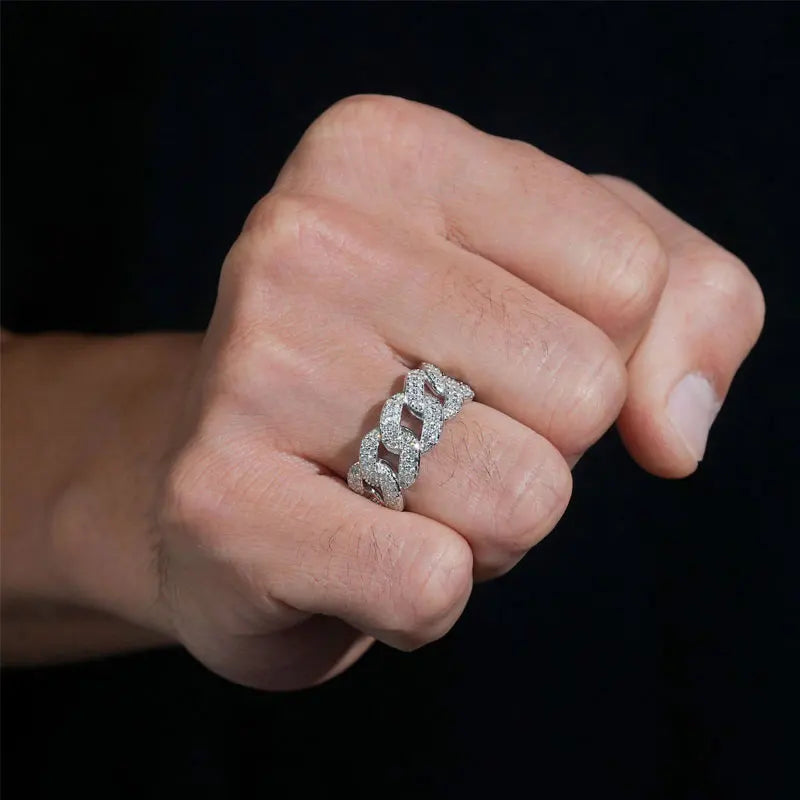 LYEE CYEE S925 Sterling Silver Moissanite Hip Hop Cuban Ring Unisex Jewelry