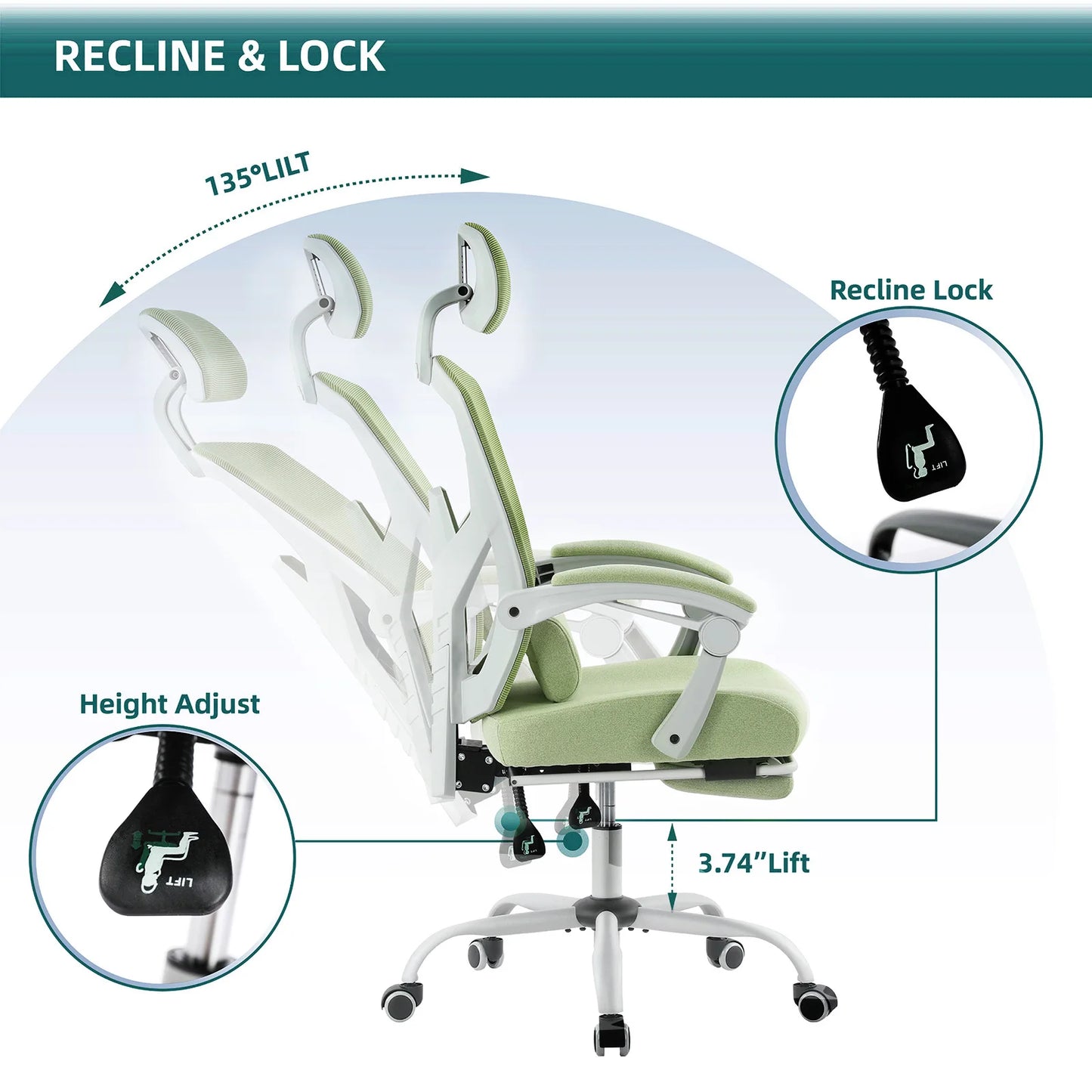 JHK Ergonomic High Back Mesh Reclining Rocking Gaming Chair With Lumbar Support