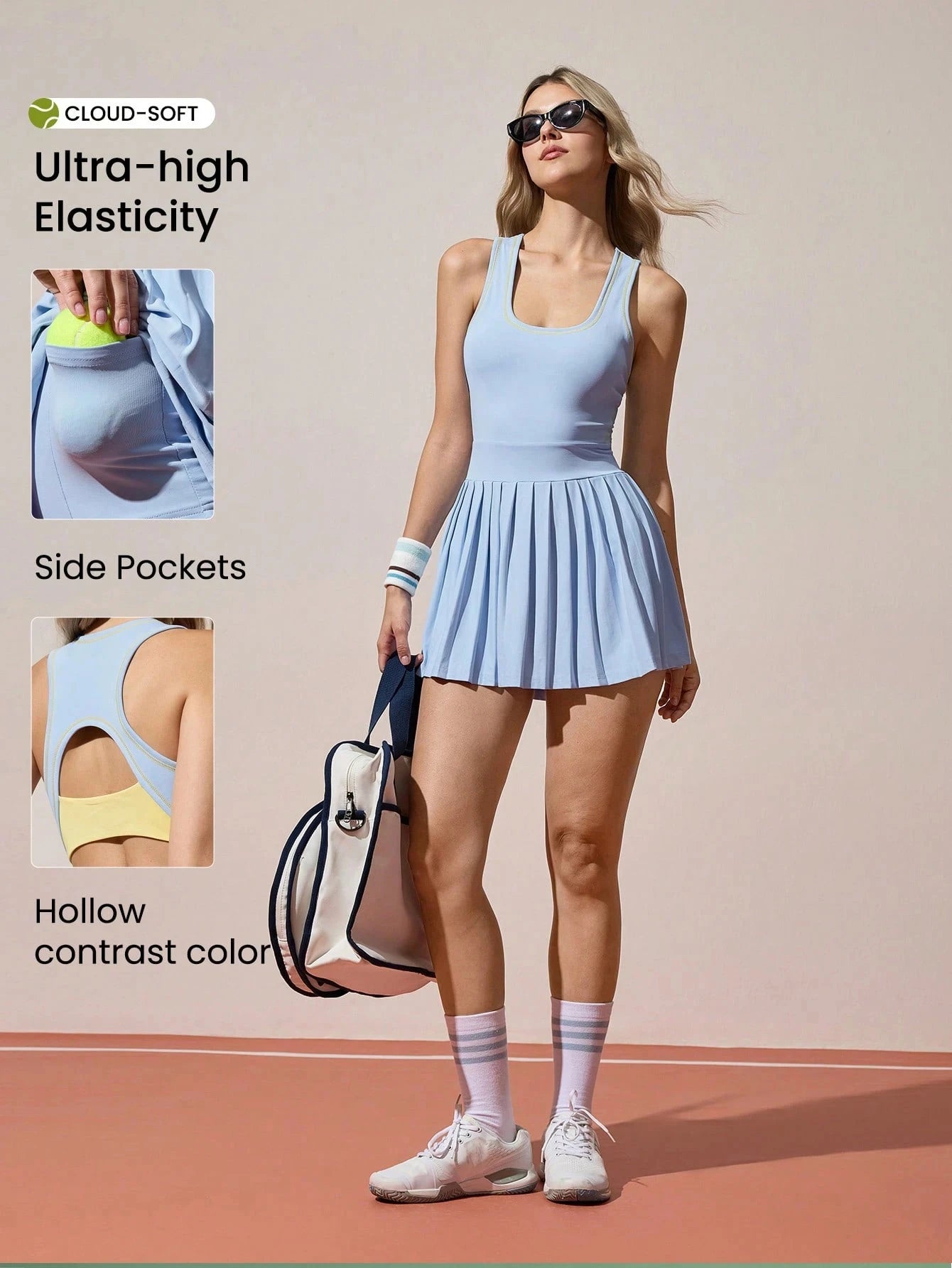 Modal Women Sleeveless Tennis Dress With Inner Shorts And Pocket