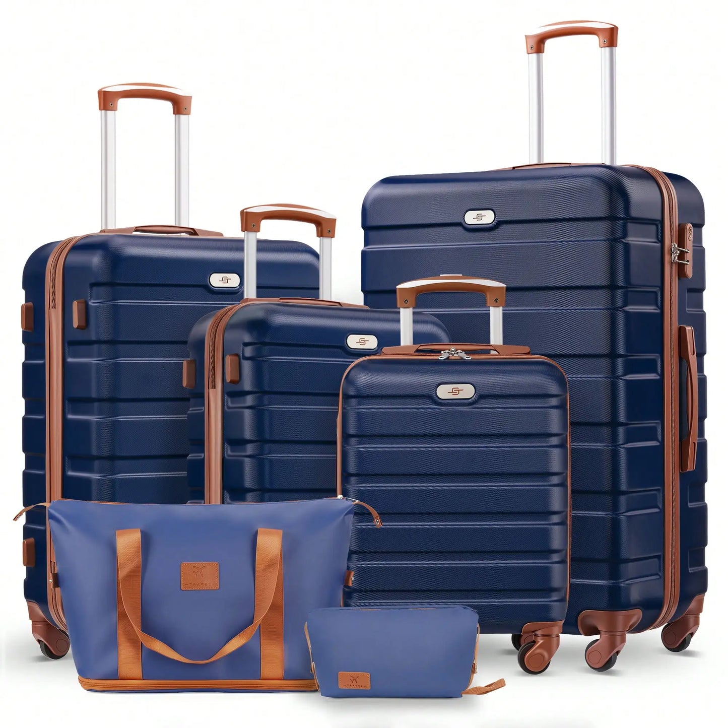 Six Piece ABS Hardside Spinner Luggage Set With Travel Bags