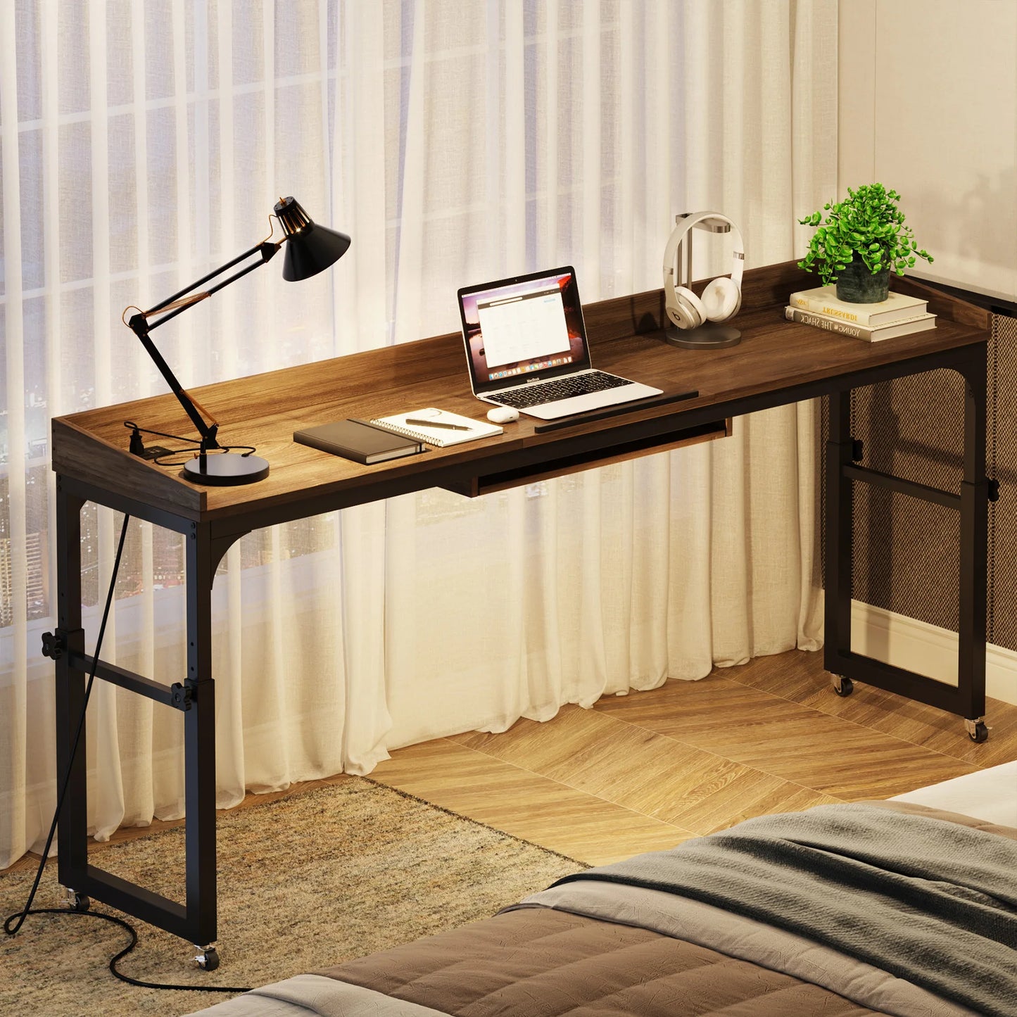 Tribesigns Overbed Table With Wheels Adjustable Tilt Desk
