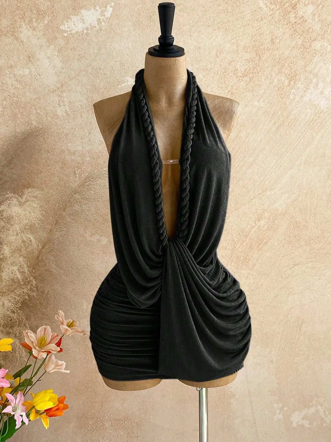 Womens Backless Halter Mini Dress Polyester For Beach Vacation