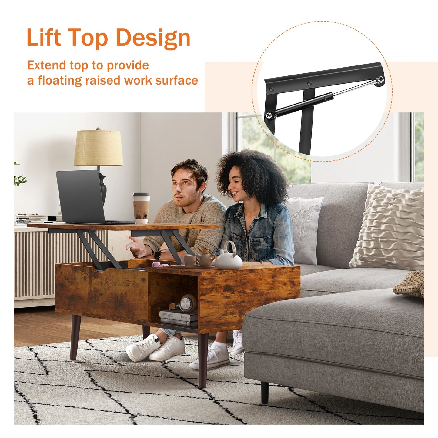 JHK Lift Top Coffee Table With Adjustable Storage Shelf For Living Room