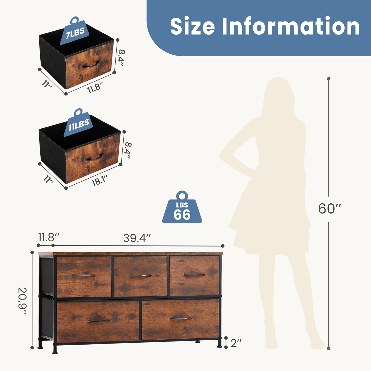 JHK Living Room Display Cabinet Wardrobe Steel Frame With Fabric Drawers