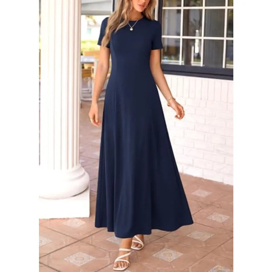 Kirundo Pleated Maxi Dress Short Sleeve Wedding Guest A Line With Pockets