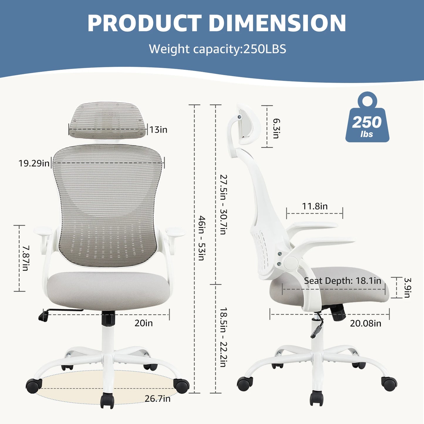 JHK Mesh Ergonomic Office Chair Flip-Up Arms Lumbar Support