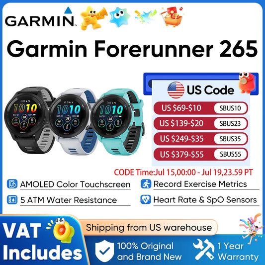 Garmin Forerunner 265 GPS Smartwatch AMOLED Heart Rate Monitoring