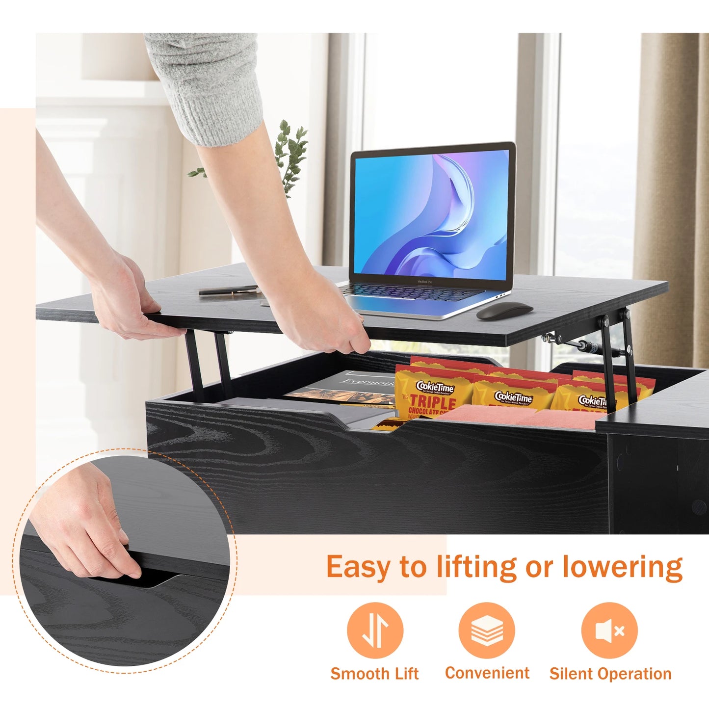 JHK Lift Top Coffee Table With Adjustable Storage Shelf For Living Room