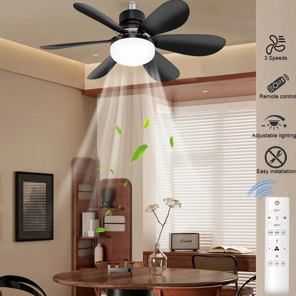 Ceiling Fan With Remote LED Light E27 Base Silent Bedroom