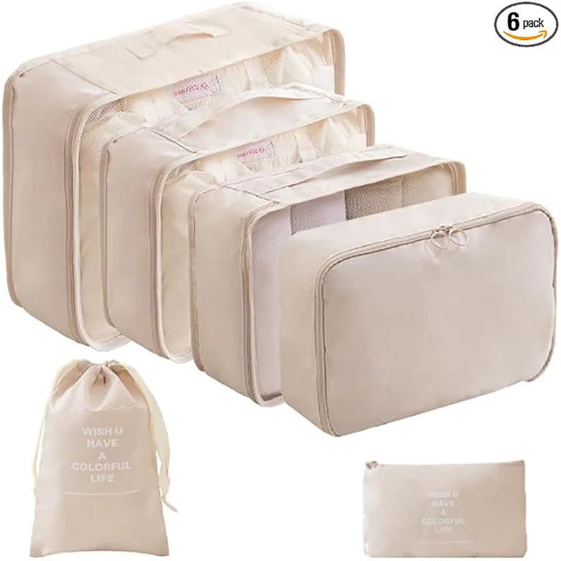 Six Piece Packing Cube Travel Organizer Set For Luggage Carry On