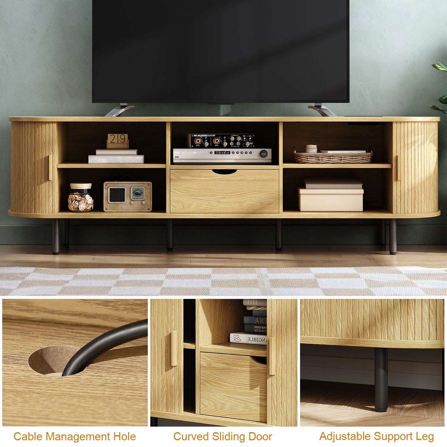 ONBRILL TV Stand With Power Outlet And Adjustable Shelves