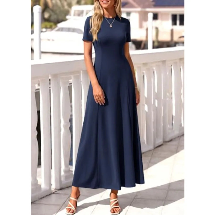 Kirundo Pleated Maxi Dress Short Sleeve Wedding Guest A Line With Pockets
