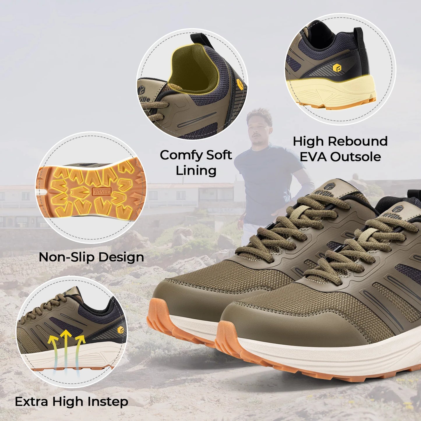 Fittington Trail Running Shoes Men Non Slip Wide Toe