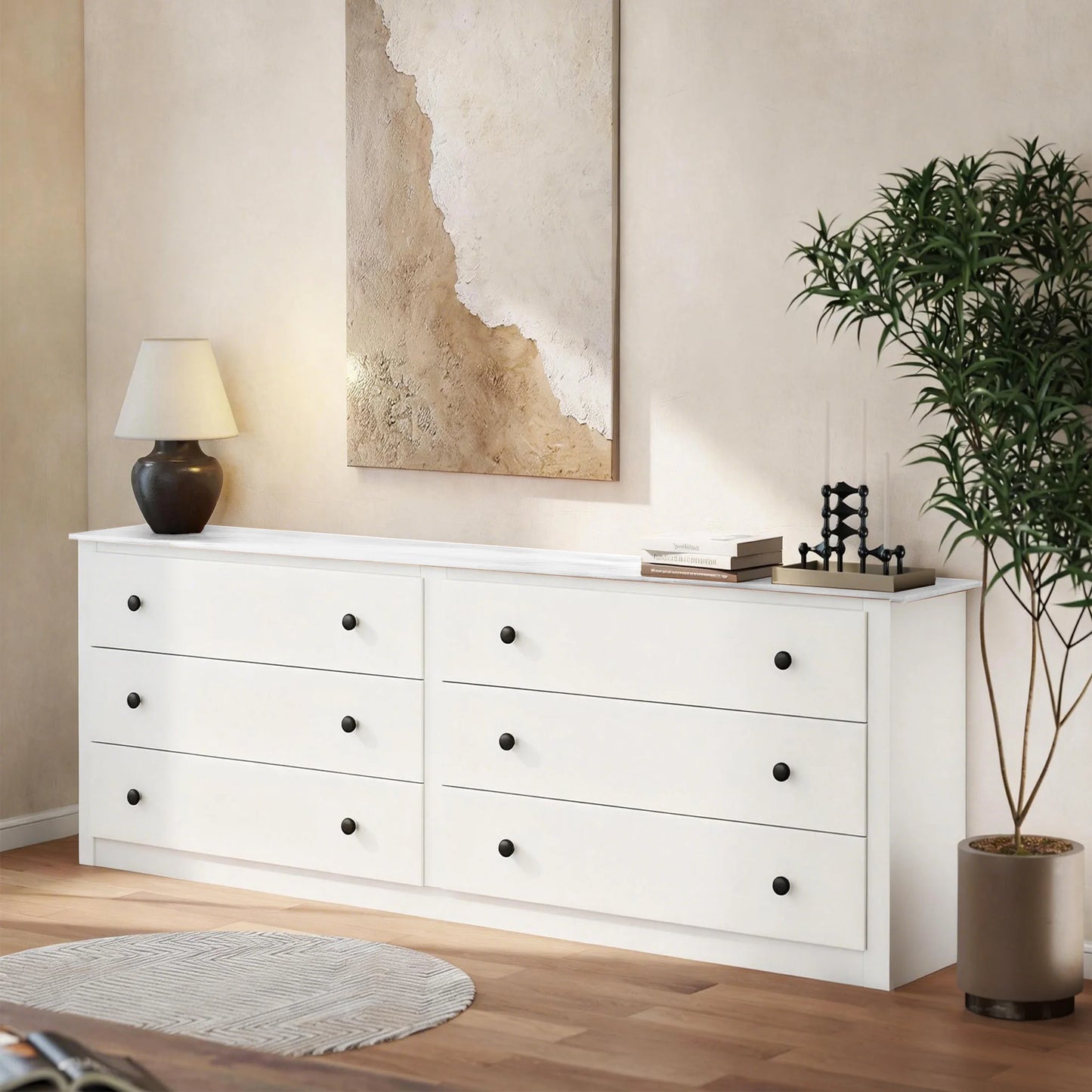 JHK Modern Wood Dresser Cabinet With Six Drawers Living Room
