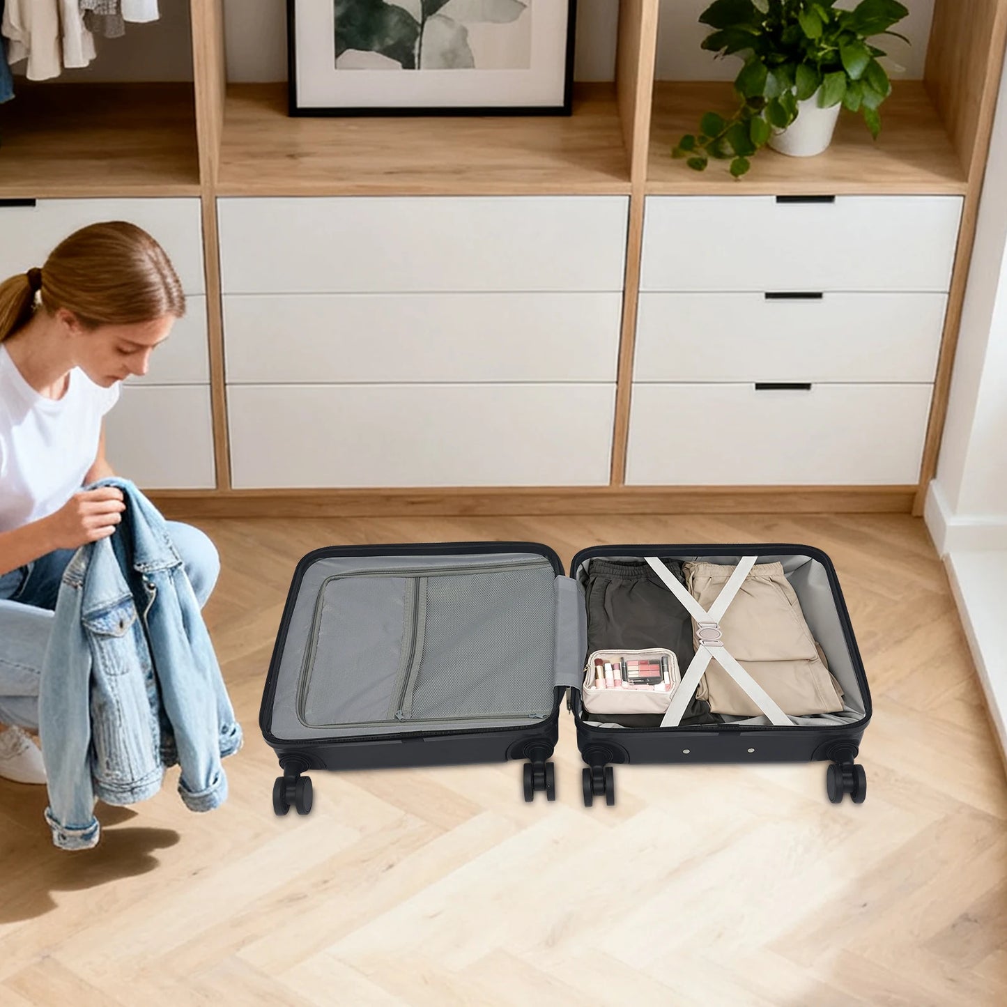 Multifunctional Front Opening Boarding Box Trolley Case With Password Lock