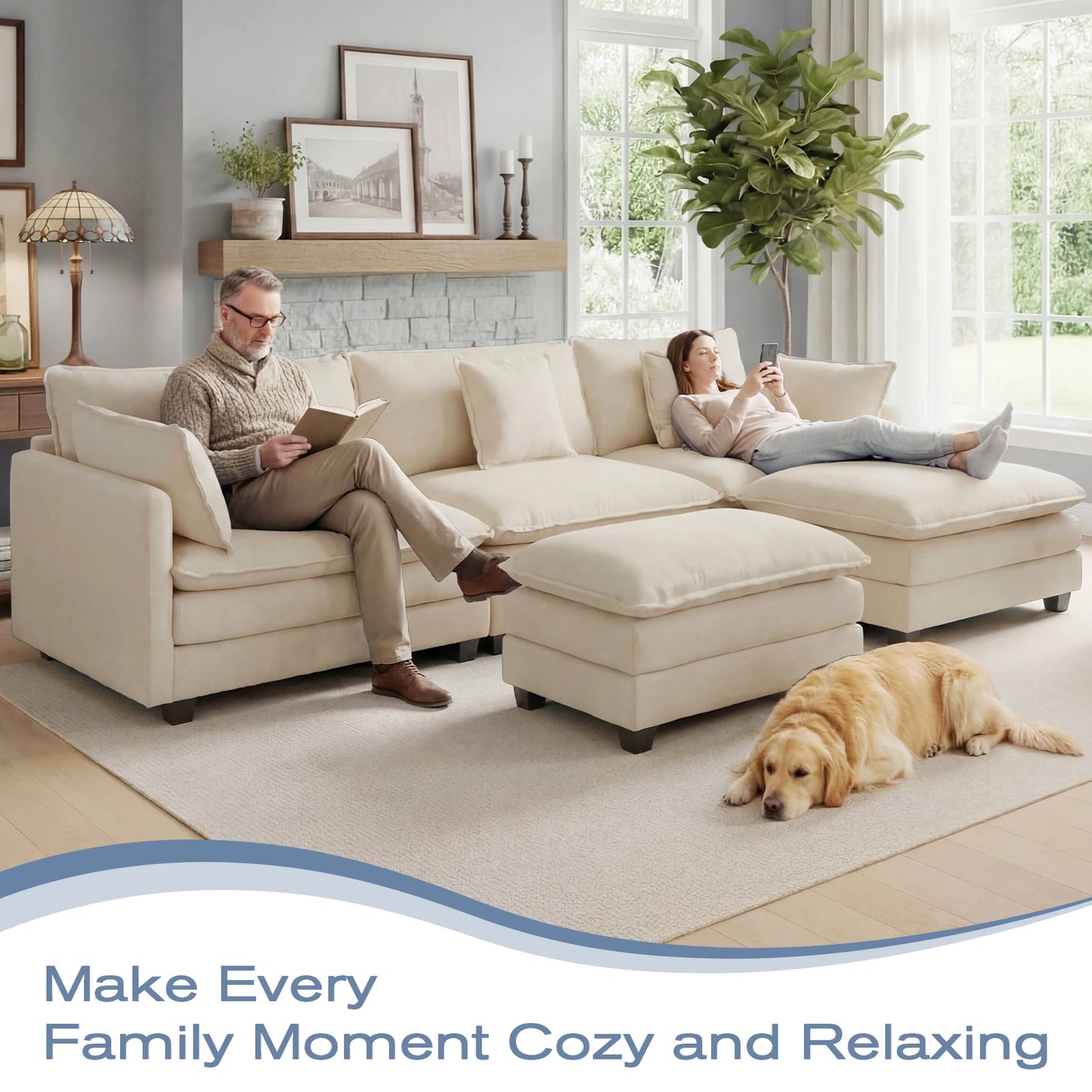 Modular Sectional Sofa With Ottoman And Deep Seat Comfort