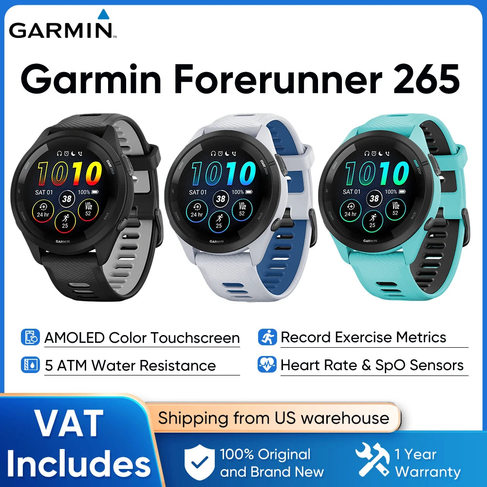 Garmin Forerunner 265 GPS Smartwatch AMOLED Heart Rate Monitoring