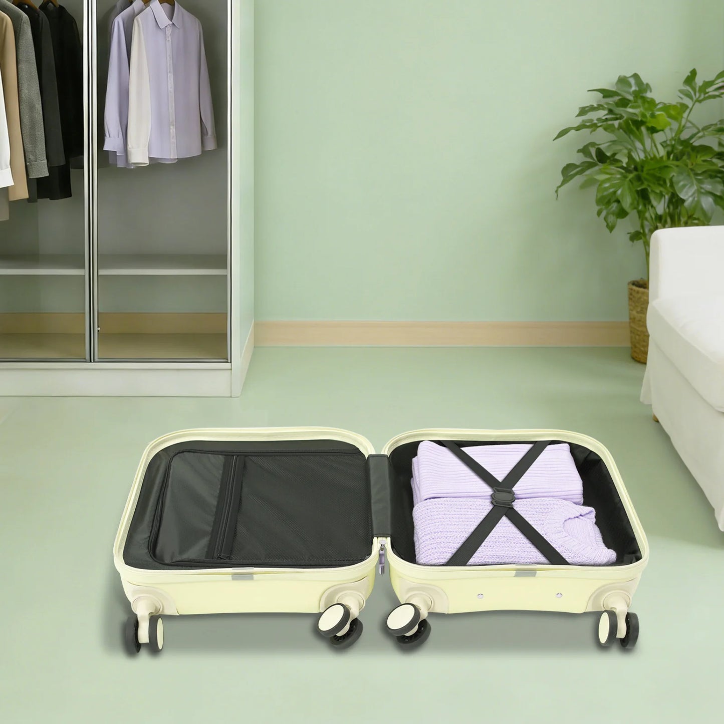 Hardside Carry On Luggage ABS PVC With USB Port Cup Holder Password Lock