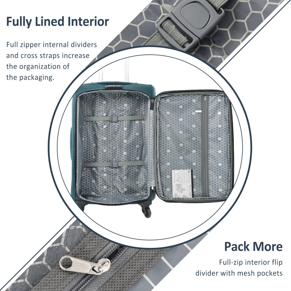 Expandable Softside Luggage Three Piece Set With Spinner Wheels TSA Lock