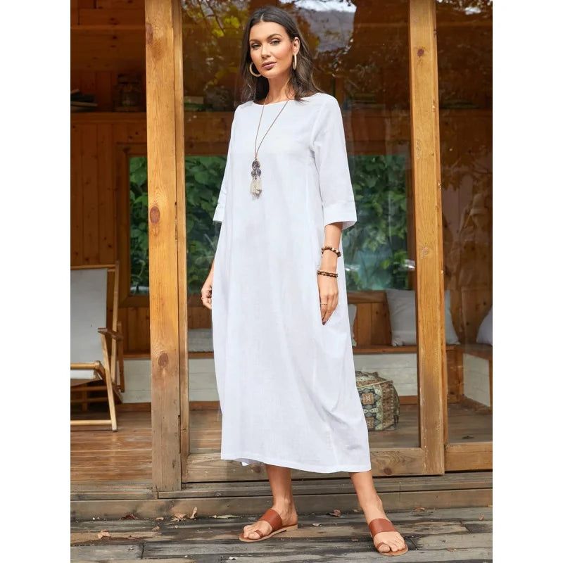 Cotton Caftan Maxi Dress Loose Fit For Autumn Casual