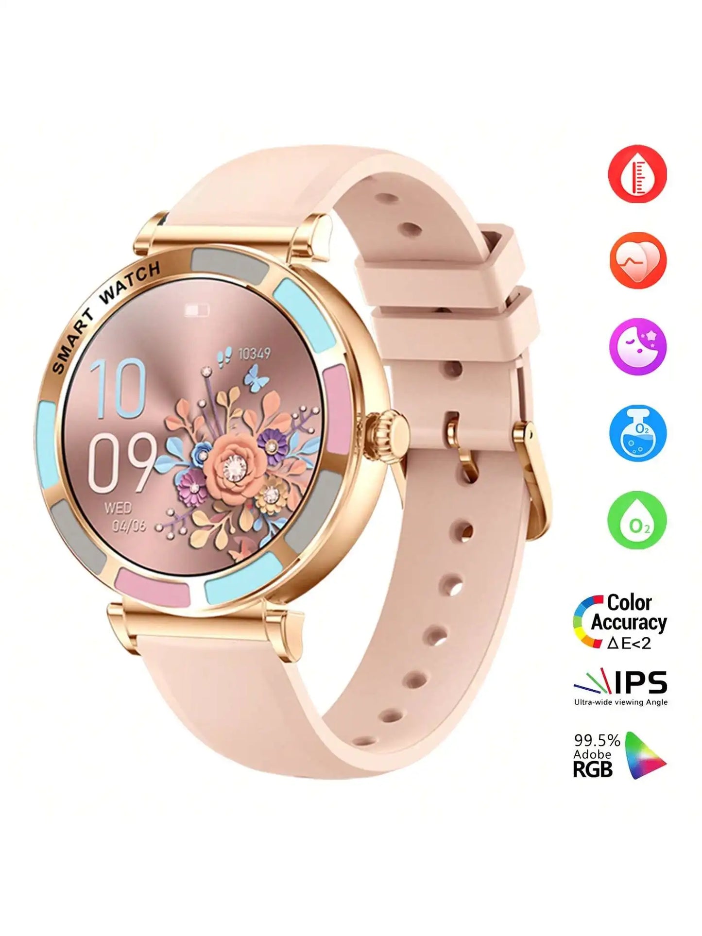 Smart Womens Watch Bluetooth Fitness Tracker Heart Rate SpO2 Waterproof