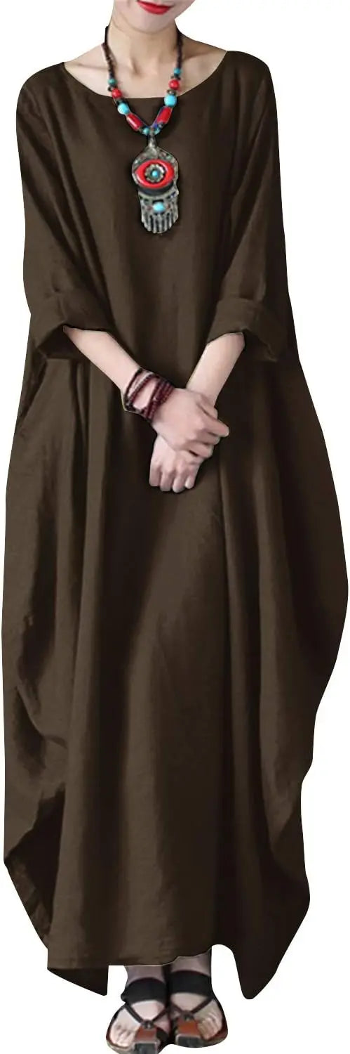Cotton Caftan Maxi Dress Loose Fit For Autumn Casual