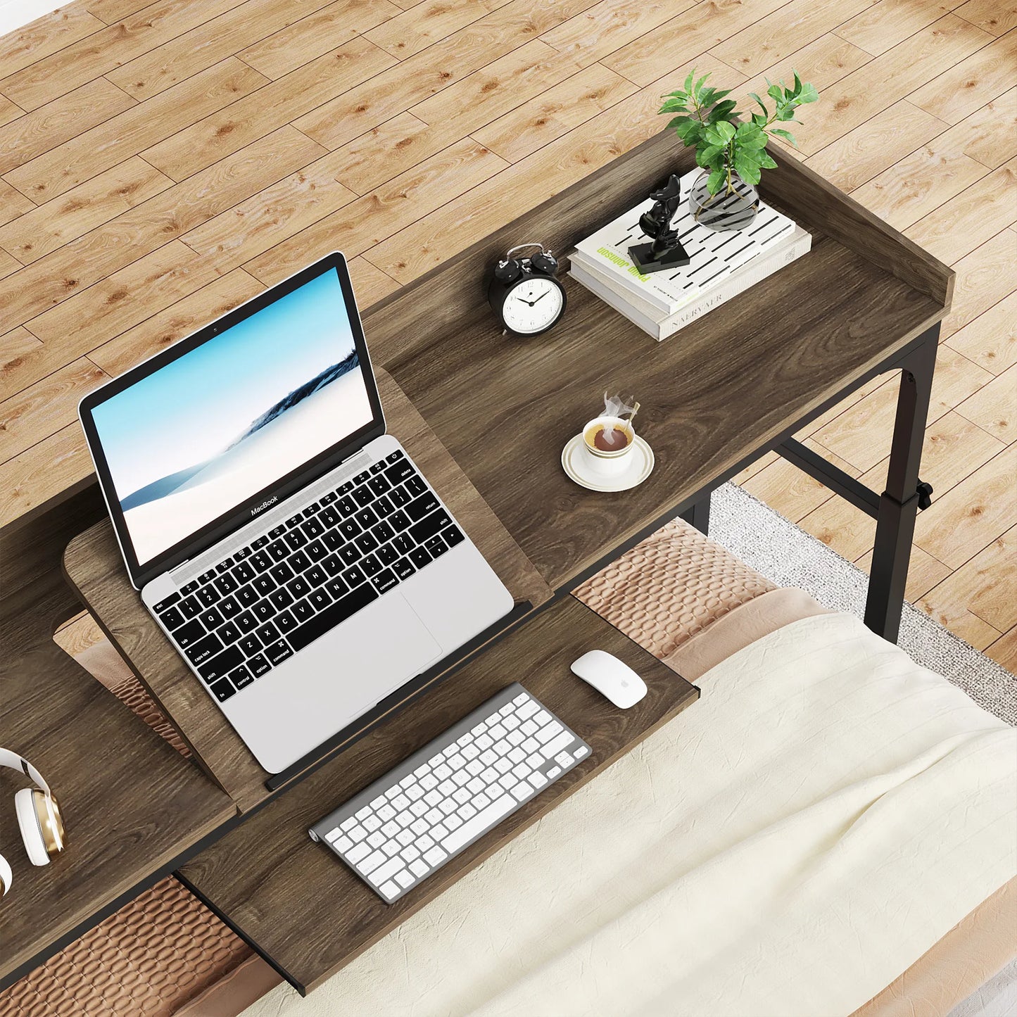 Tribesigns Overbed Table With Wheels Adjustable Tilt Desk
