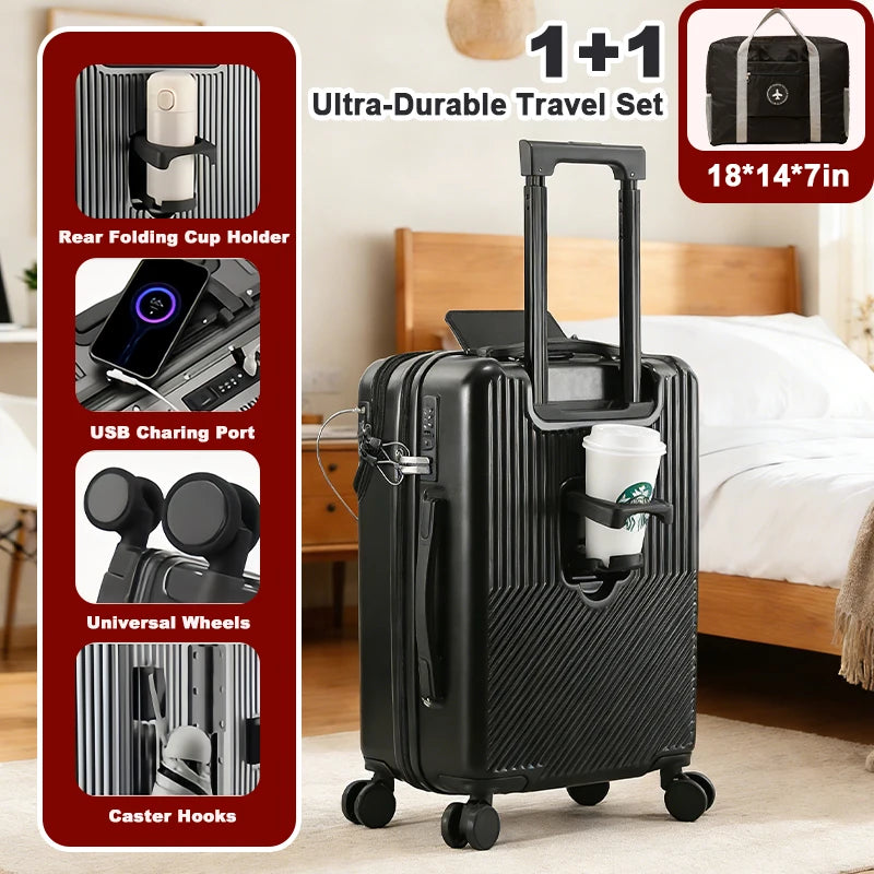 Carry On Luggage Set Cup Holder Spinner Wheels TSA Lock