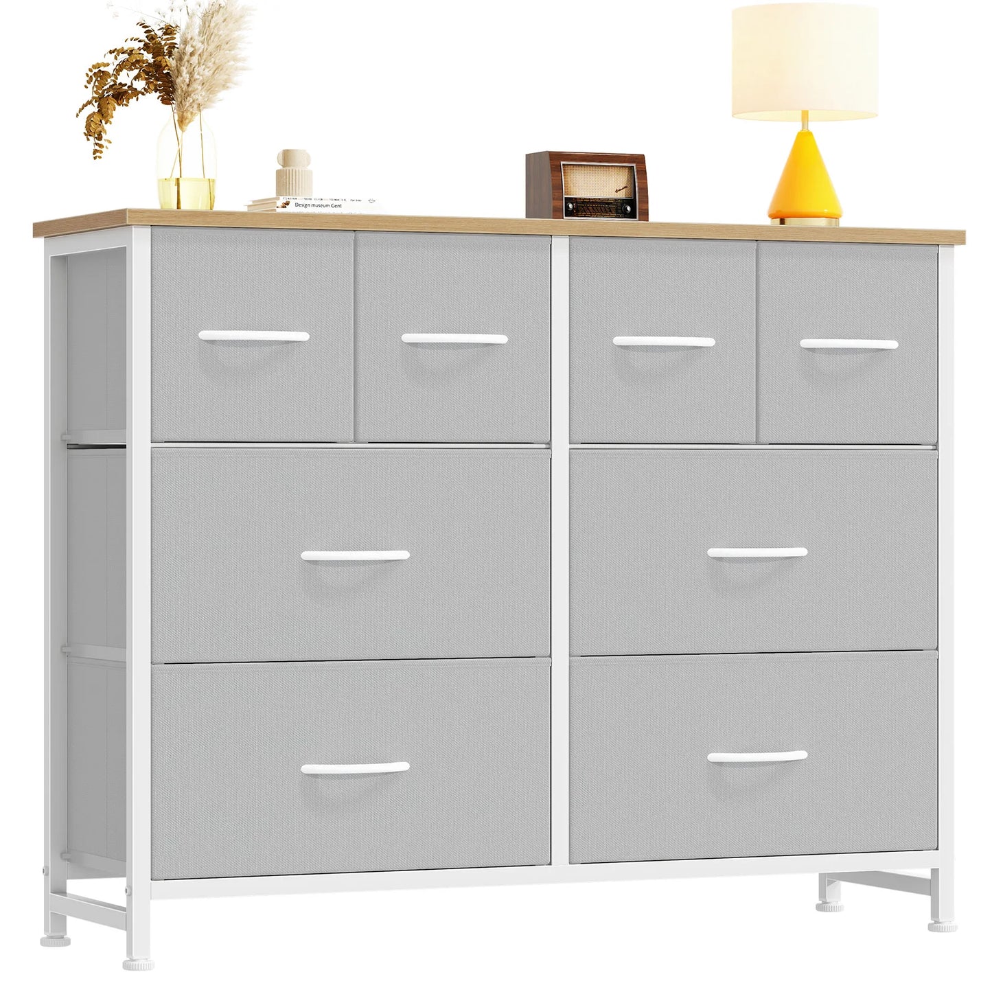JHK Fabric Drawers Dresser With Wood Top And Metal Frame Storage Tower