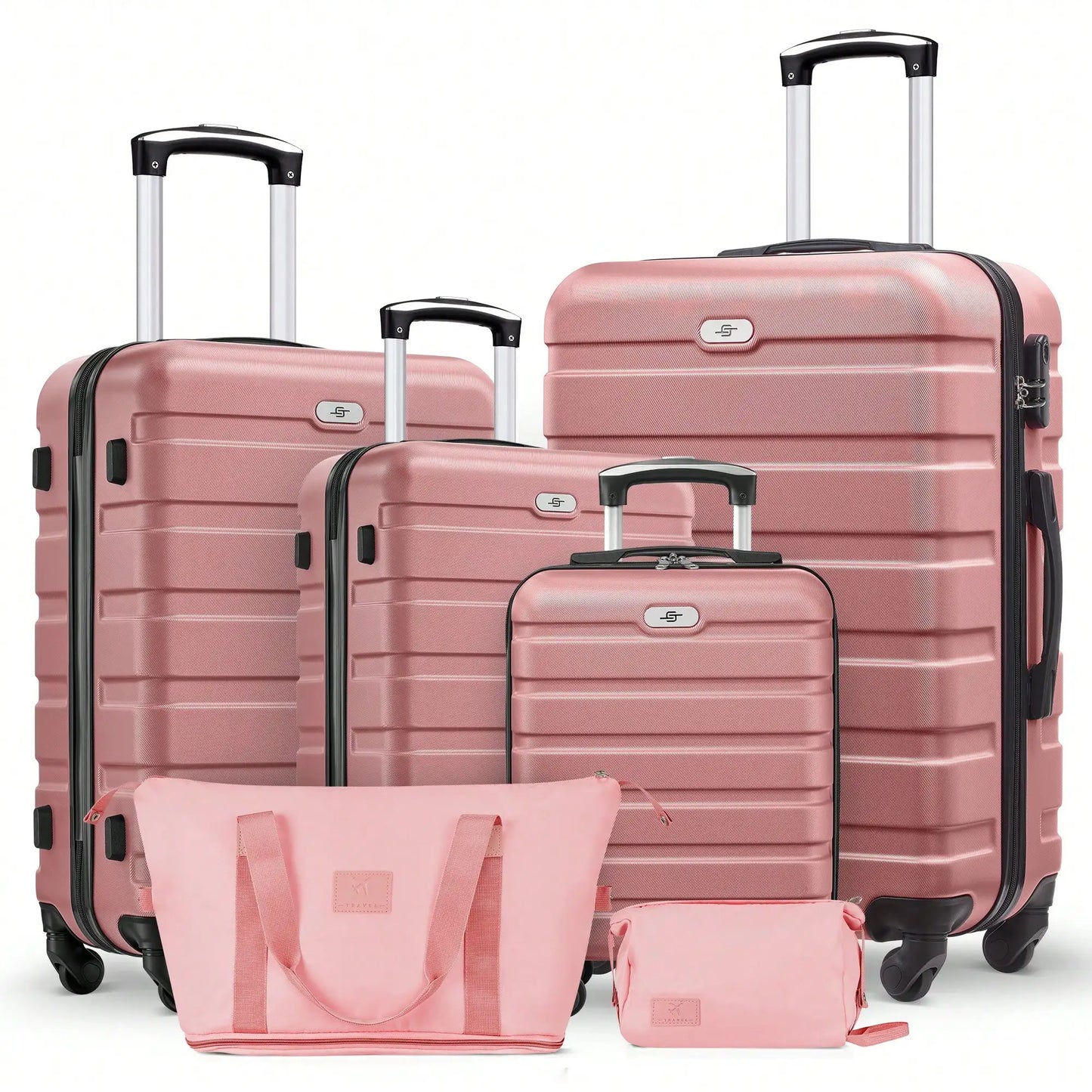 Six Piece ABS Hardside Spinner Luggage Set With Travel Bags