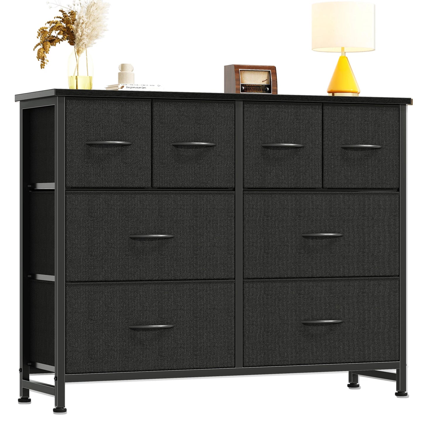 JHK Fabric Drawers Dresser With Wood Top And Metal Frame Storage Tower