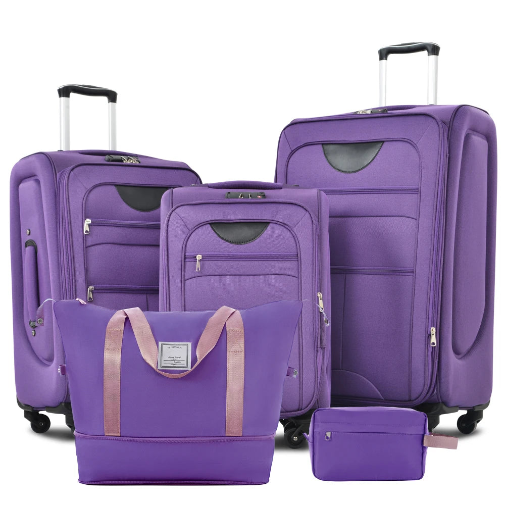 Expandable Soft Shell Luggage Set Polyester With TSA Locks