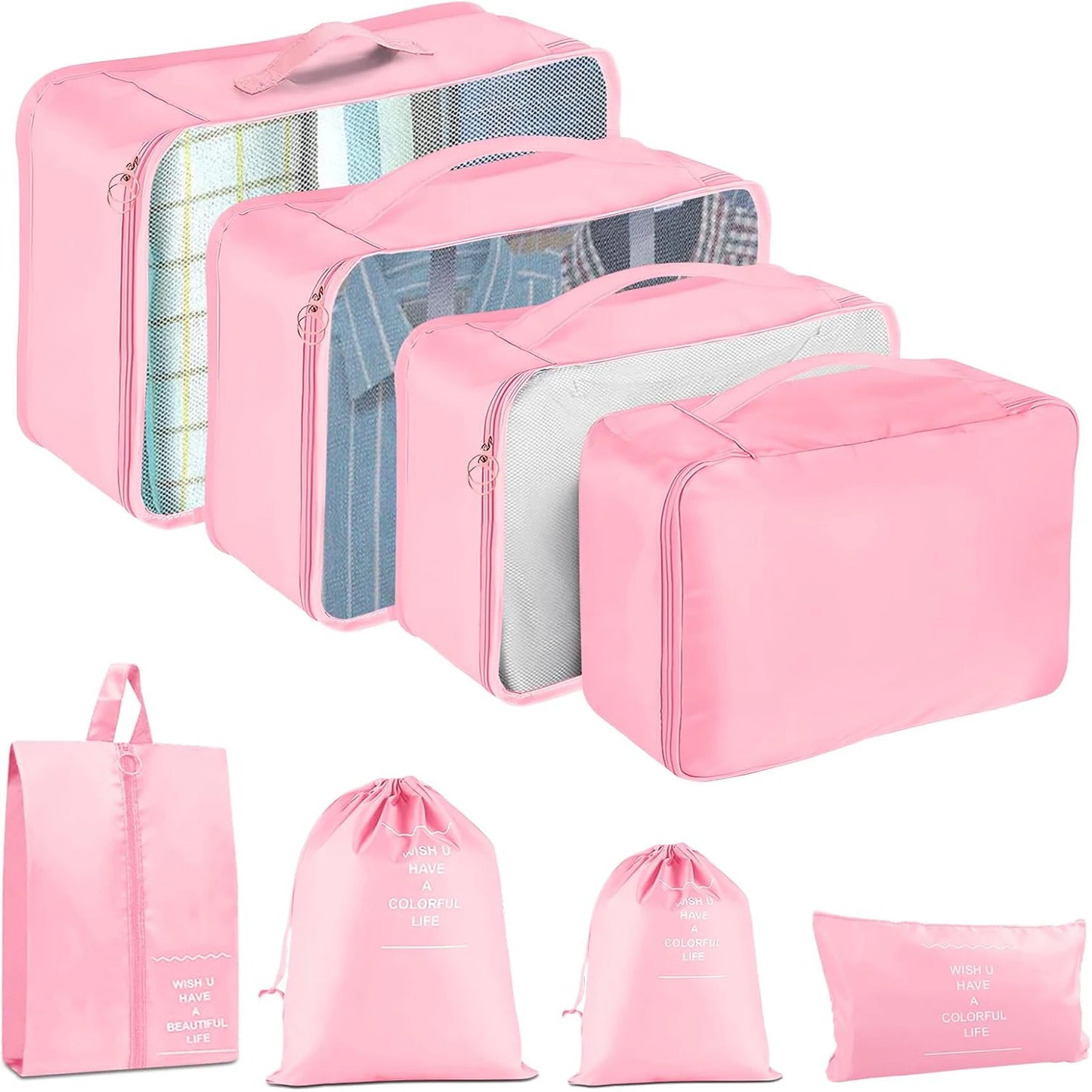 8-Piece Travel Packing Cubes Set Mesh Luggage Organizer Bags