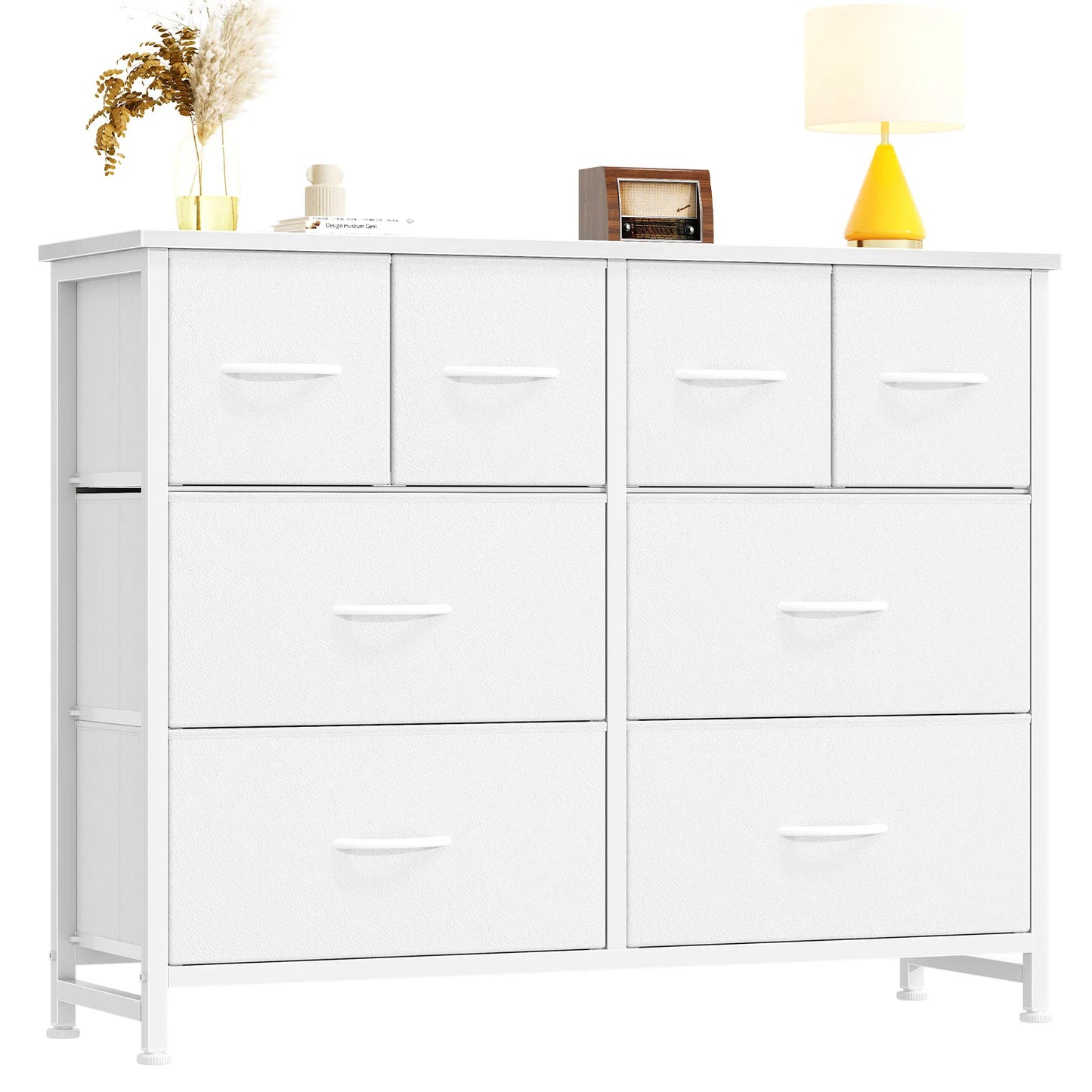 JHK Fabric Drawers Dresser With Wood Top And Metal Frame Storage Tower