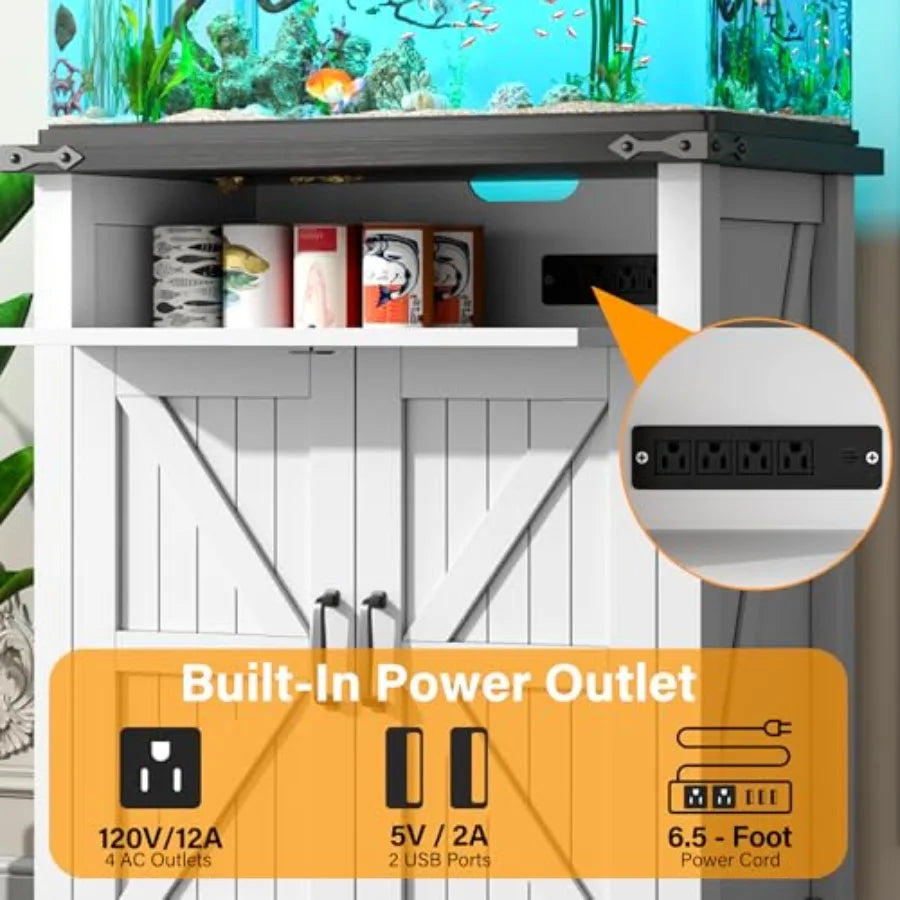 Farmhouse White MDF Fish Tank Stand With Power Outlets