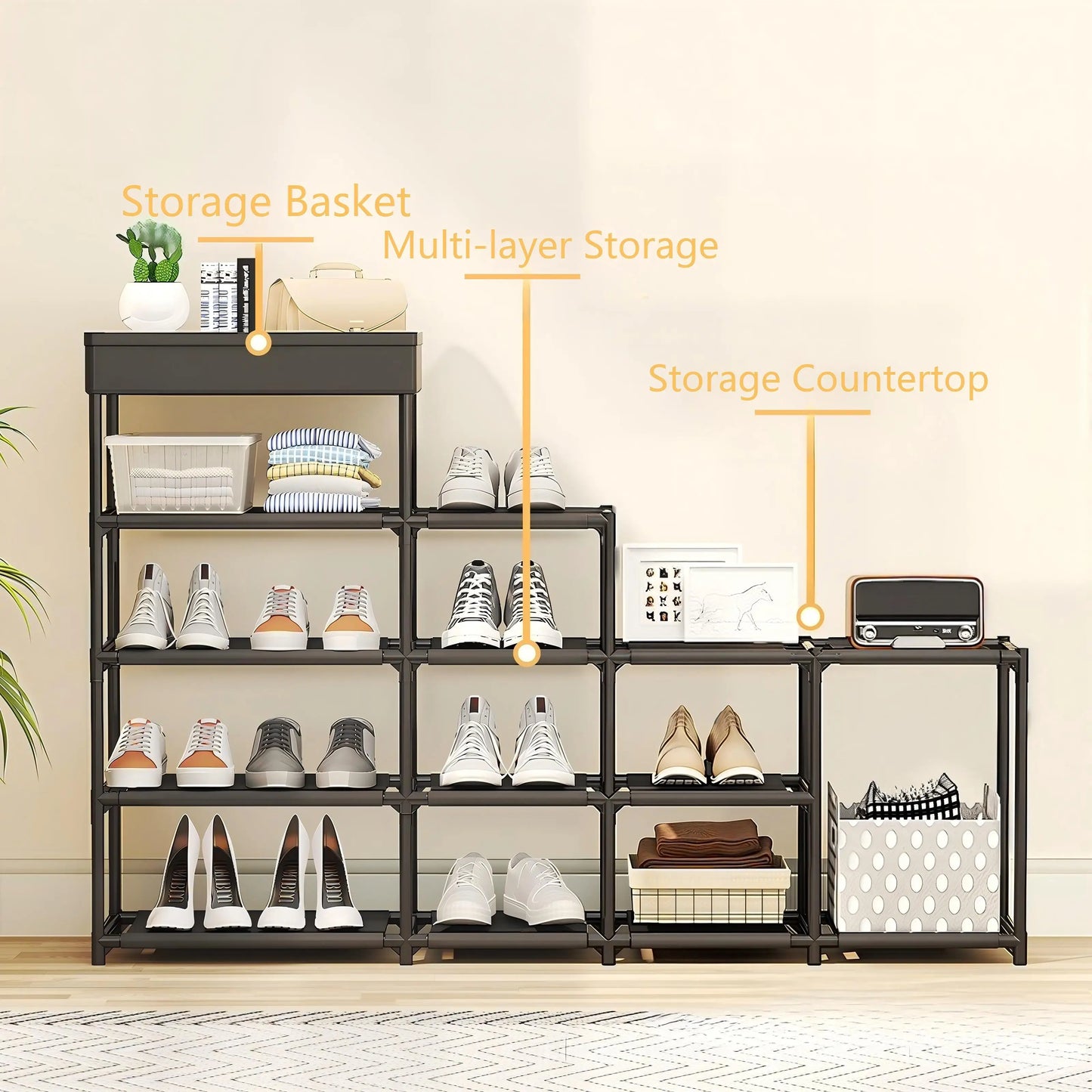 Adjustable Modular Metal Shoe Rack Organizer Multi Tier Free Standing Shelf